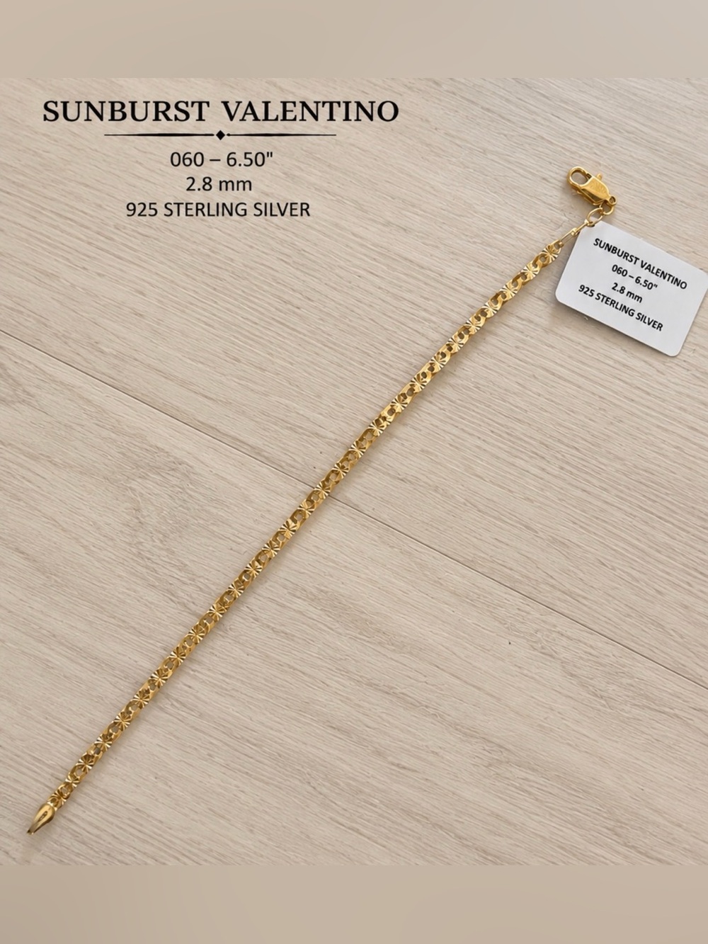 Sunburst Valentino Bracelet Gold over 925 Sterling Silver 6-6.6" NWT